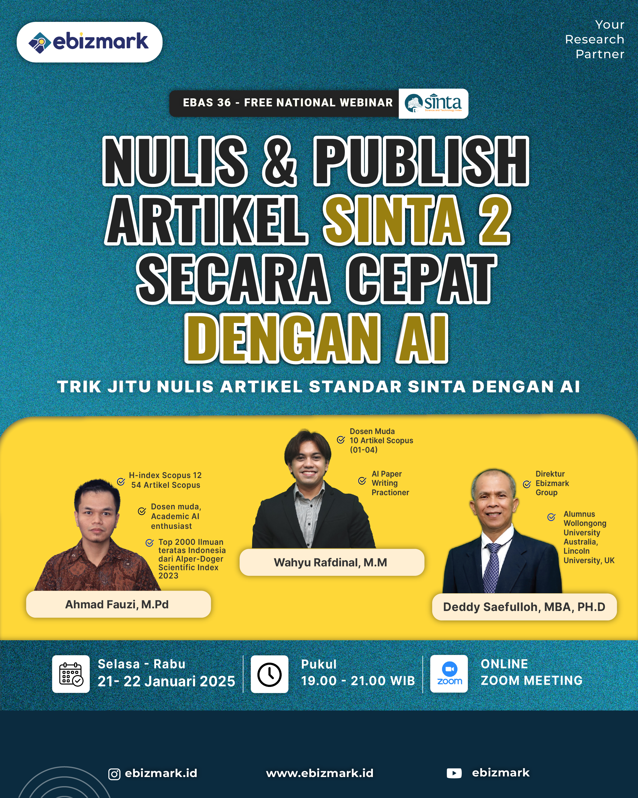 Webinar Nulis dan Publish Artikel SINTA 2 Dengan AI